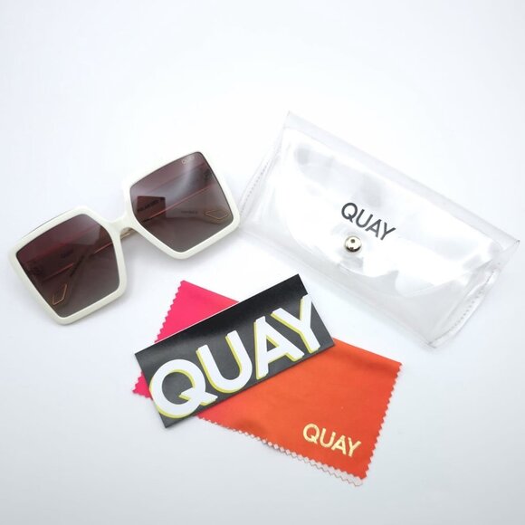 QUAY Australia Almost Ready 1217 Oversized Sunglasses Ivory Brown Polarized - Picture 13 of 15